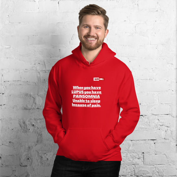 Red Hoodie Front 3 - ILLTOCHILL 'Lupus Painsomnia' Autoimmune disease lupus awareness gift Unisex Hoodie.