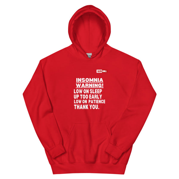 Red Hoodie Front 1 - ILLTOCHILL 'Insomnia warning low on sleep' sarcastic insomnia gift Unisex Hoodie.
