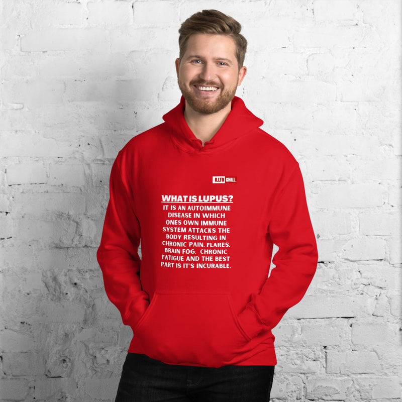 Red Hoodie Front 3 - ILLTOCHILL Lupus autoimmune disease awareness 'What is lupus' gift Unisex Hoodie.
