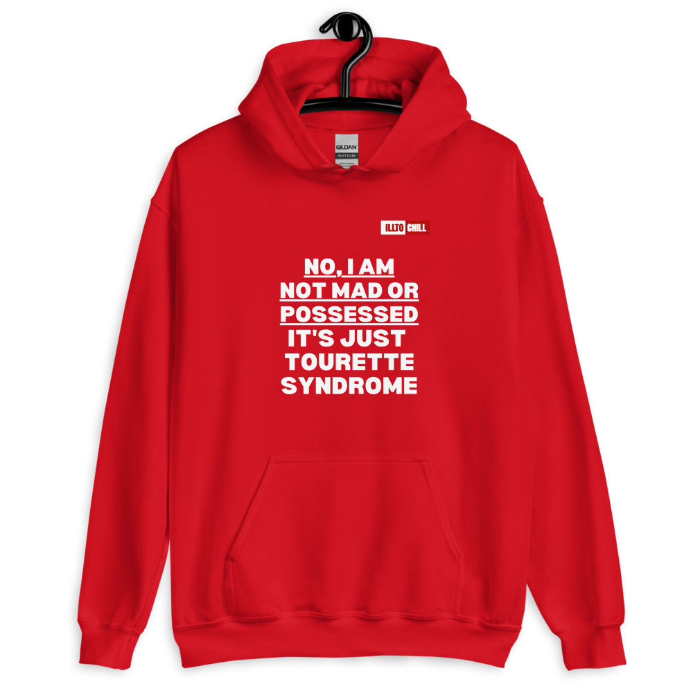 Red Hoodie Front 2 - ILLTOCHILL I have Tourette syndrome 'Not Mad or Possessed' Tourette awareness gift Unisex Hoodie.