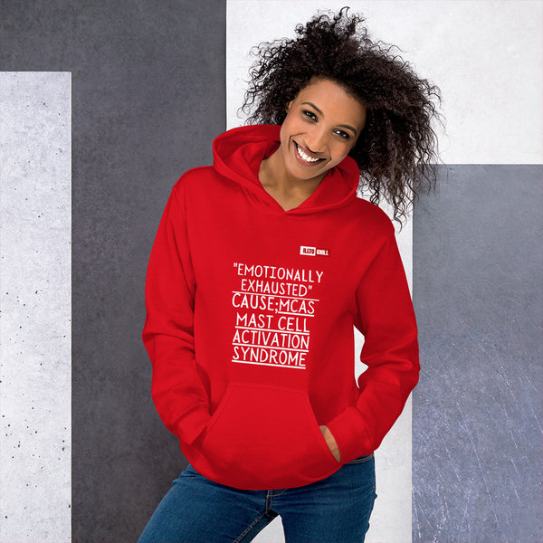 Red Hoodie Front 4 - ILLTOCHILL Mast Cell Activation Syndrome awareness 'Emotionally Exhausted by MCAS' gift Unisex Hoodie.