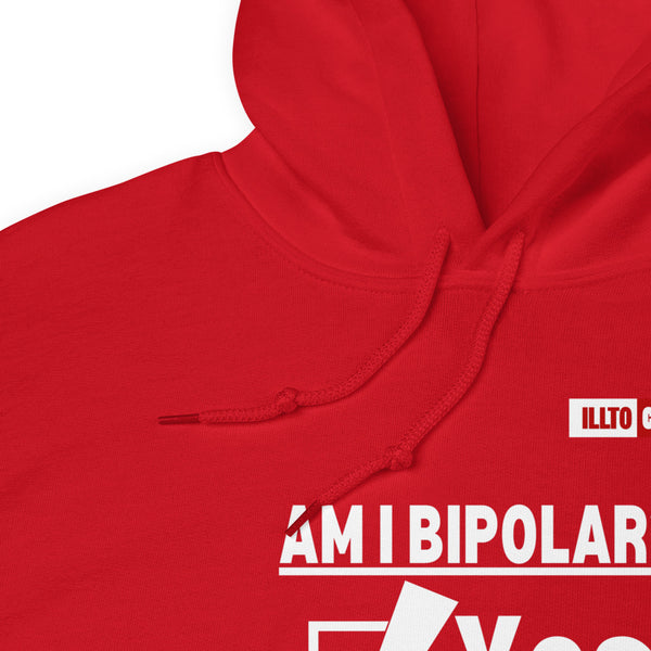 Red Hoodie Detail 1 - ILLTOCHILL Am I Bipolar Yes - No, bipolar disorder pun gift. Unisex Hoodie