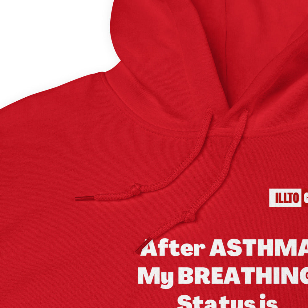 Red Hoodie Detail 1 - ILLTOCHILL Asthma awareness 'Breathing status complicated' funny asthma gift Unisex Hoodie