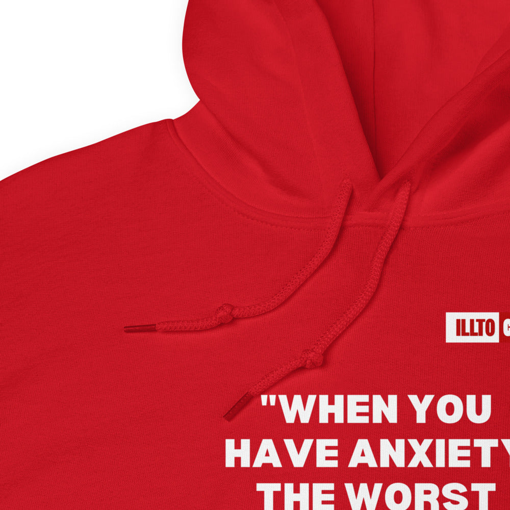 Red Hoodie Detail 1 - ILLTOCHILL Anxiety awareness and anxiety education gift Unisex Hoodie