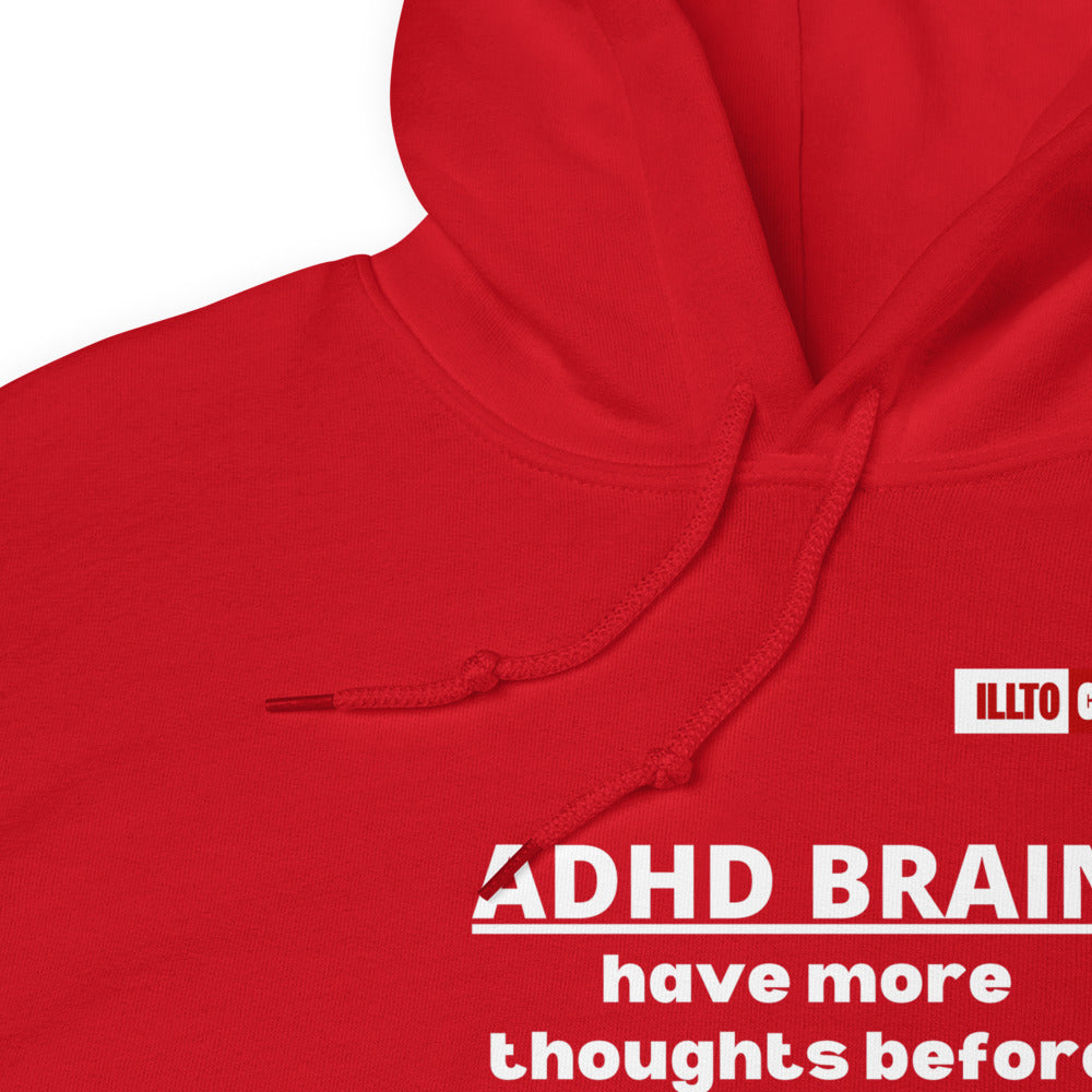 Red Hoodie Detail 1 - ILLTOCHILL Attention deficit hyperactivity disorder awareness, 'ADHD too many thoughts' gift Unisex Hoodie