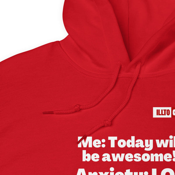 Red Hoodie Detail 1 - ILLTOCHILL Anxiety Awareness, Funny Anxiety Internal Dailouge gift Unisex Hoodie