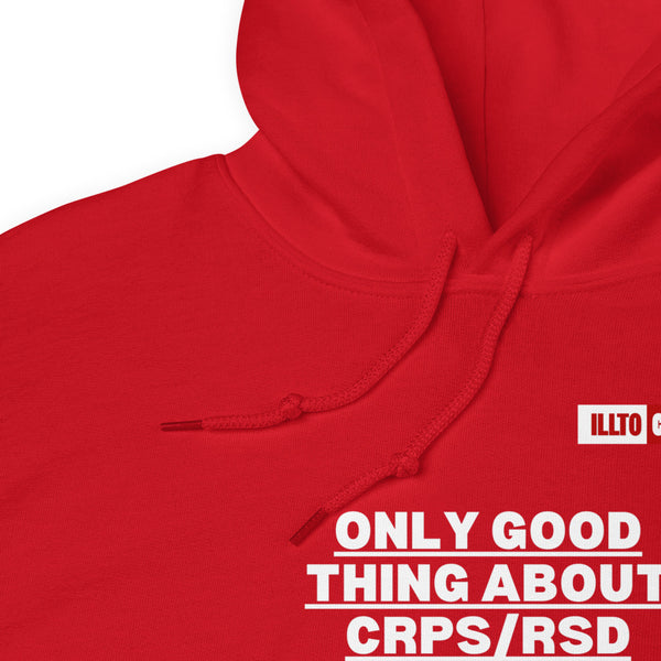 Red Hoodie Detail 1 - ILLTOCHILL Complex regional pain syndrome awareness 'Only good thing about crpsrsd' gift Unisex Hoodie.