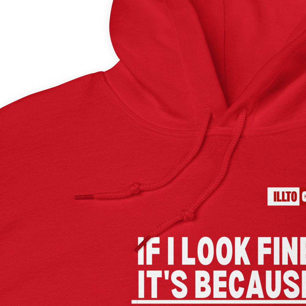 Red Hoodie Detail 1 - ILLTOCHILL Chronic Migraine awareness 'Pain is Invisible' migraine gift Unisex Hoodie.