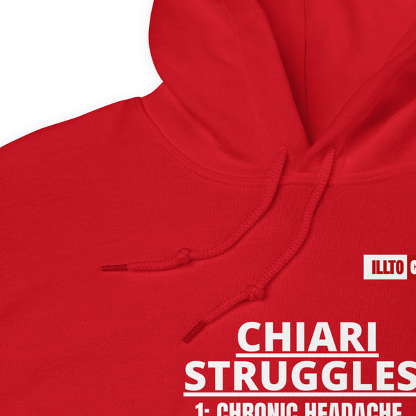 Red Hoodie Detail 1 - ILLTOCHILL CM Chiari Malformation awareness, Chiari Struggles Infinite List gift Unisex Hoodie.