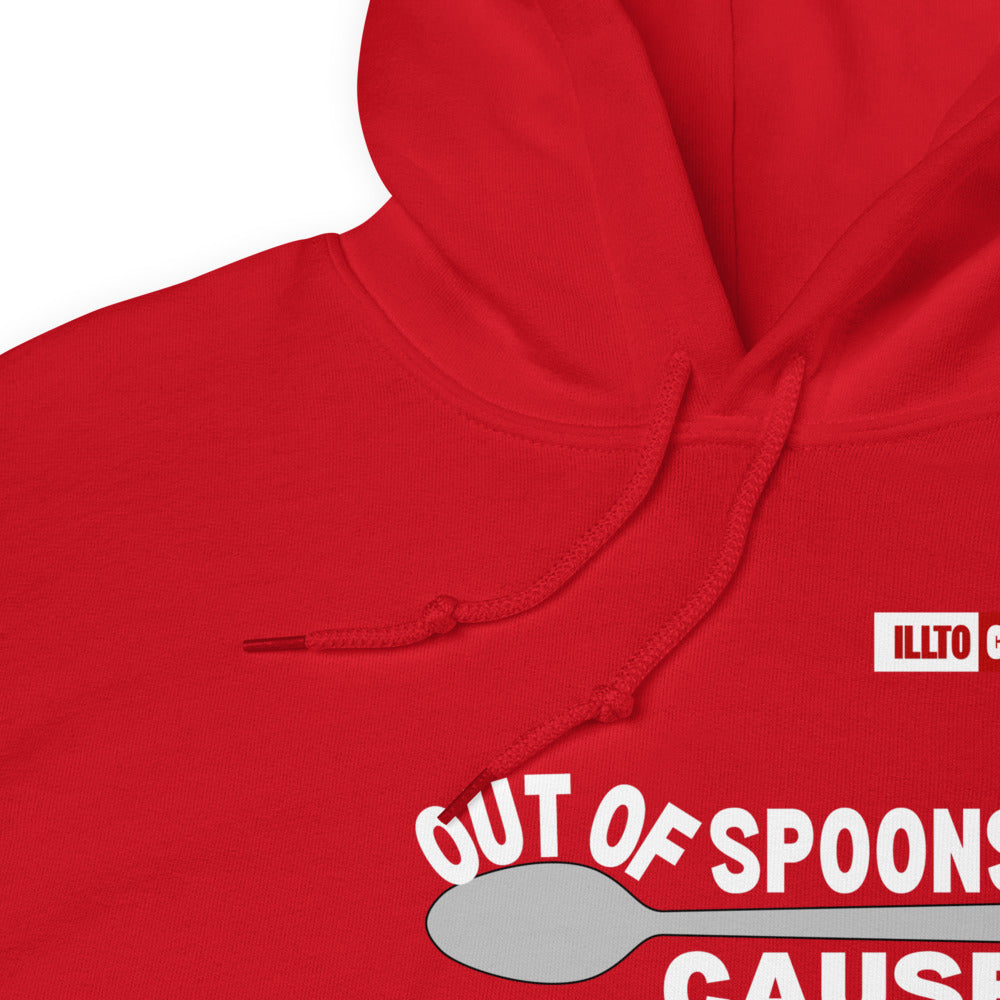 Red Hoodie Detail 1 - ILLTOCHILL Fibromyalgia awareness 'Out of Spoons' funny fibro gift Unisex Hoodie.