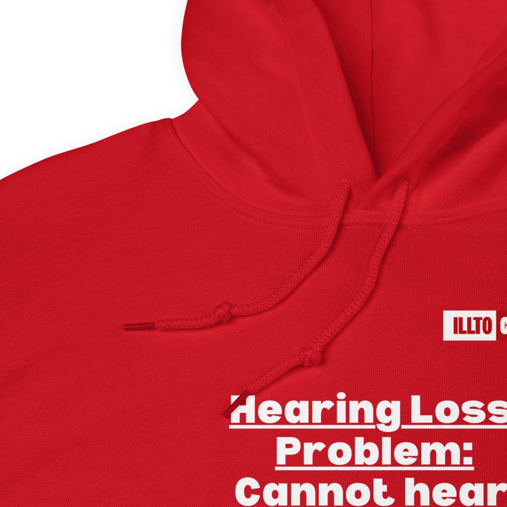 Red Hoodie Detail 1 - ILLTOCHILL Hearing loss problems awareness hard of hearing support gift Unisex Hoodie.