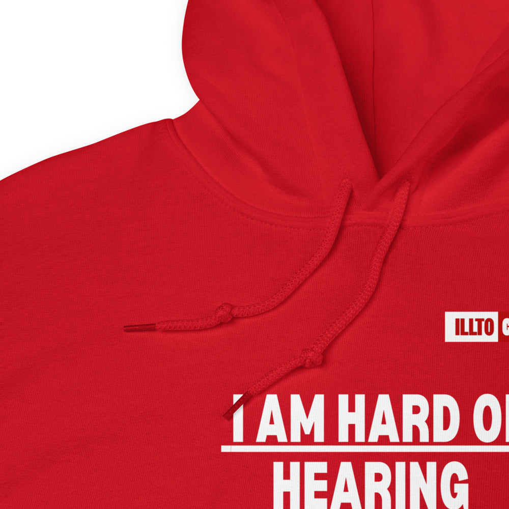 Red Hoodie Detail 1 - ILLTOCHILL 'Hard of hearing can mute anyone anytime' sarcastic hearing impaired gift Unisex Hoodie.