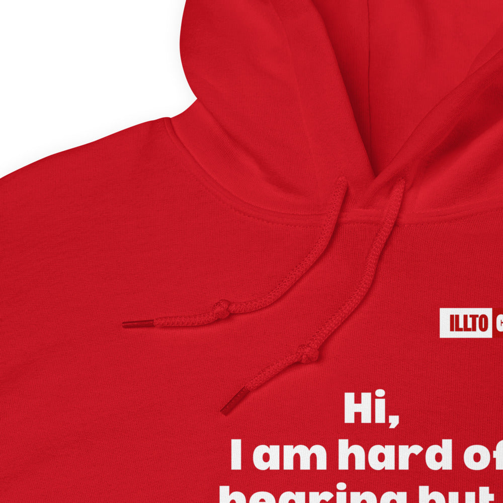 Red Hoodie Detail 1 - ILLTOCHILL Hard of hearing understanding and support gift hearing impaired awareness Unisex Hoodie.