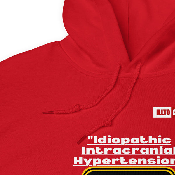 Red Hoodie Detail 1 - ILLTOCHILL ILLTOCHILL Idiopathic intracranial hypertension awareness 'Warning sign' IIH gift Unisex Hoodie.