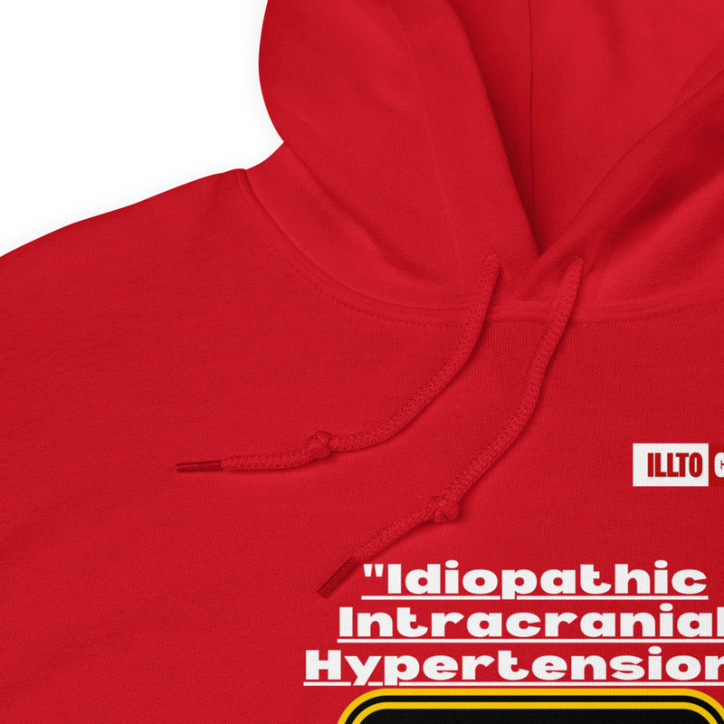 Red Hoodie Detail 1 - ILLTOCHILL ILLTOCHILL Idiopathic intracranial hypertension awareness 'Warning sign' IIH gift Unisex Hoodie.