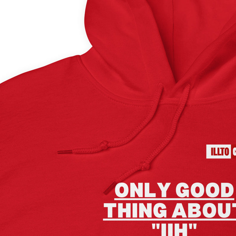 Red Hoodie Detail 1 - ILLTOCHILL Idiopathic intracranial hypertension awareness 'Only good thing about IIH' gift Unisex Hoodie.