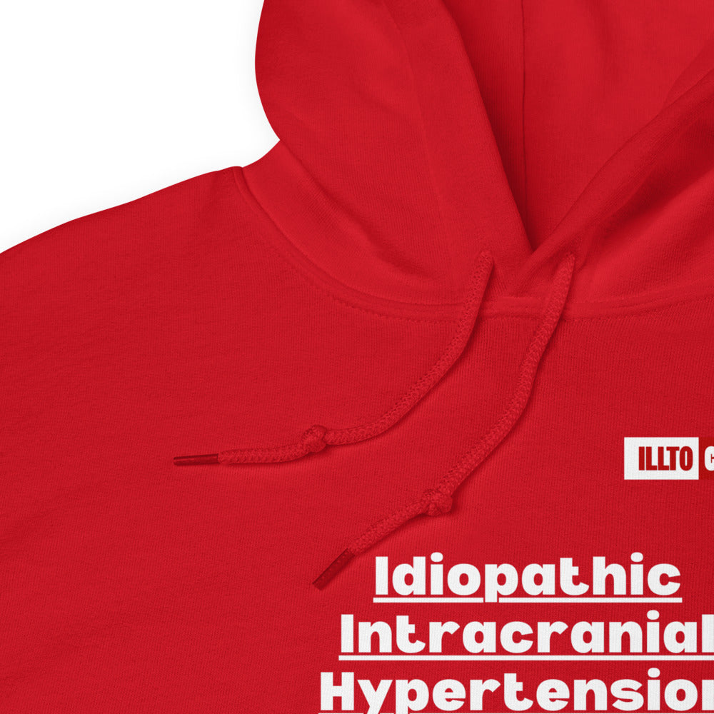 Red Hoodie Detail 1 - ILLTOCHILL Idiopathic intracranial hypertension 'Think it's hard to say' Sarcastic IIH gift Unisex Hoodie.