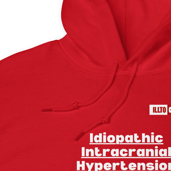 Red Hoodie Detail 1 - ILLTOCHILL Idiopathic intracranial hypertension 'Think it's hard to say' Sarcastic IIH gift Unisex Hoodie.