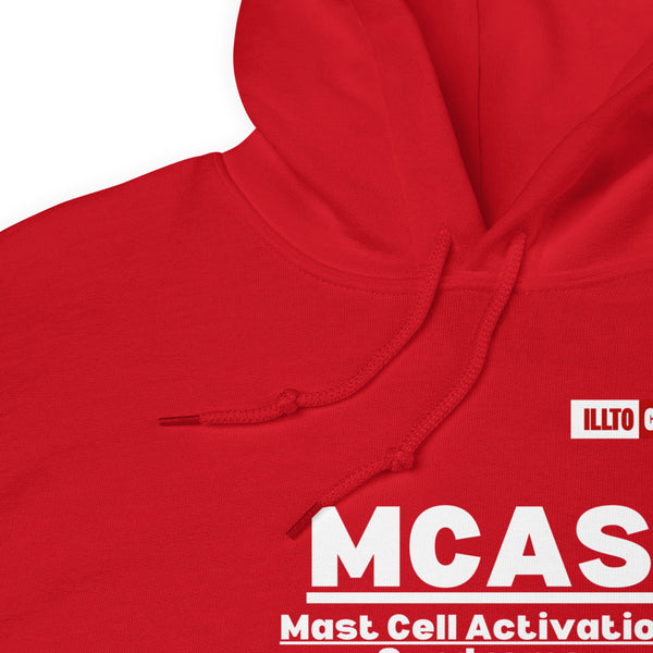 Red Hoodie Detail 1 - ILLTOCHILL Mast cell activation syndrome awareness 'MCAS Review' funny gift Unisex Hoodie.
