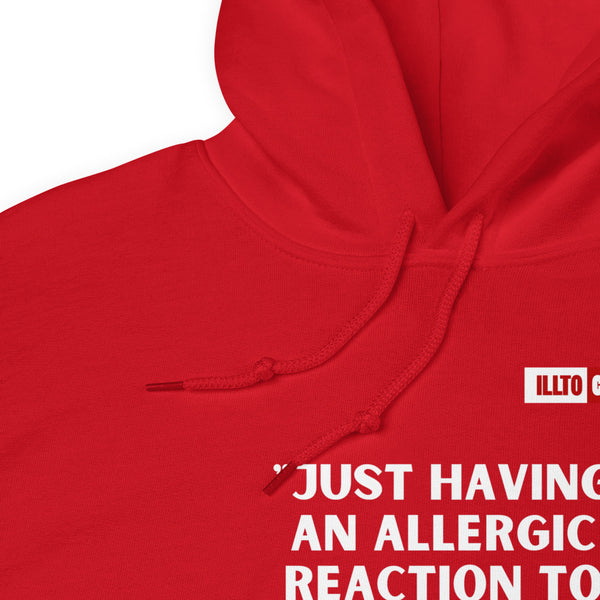 Red Hoodie Detail 1 - ILLTOCHILL Mast Cell Activation Syndrome 'Allergic reaction to the universe' funny MCAS gift Unisex Hoodie.