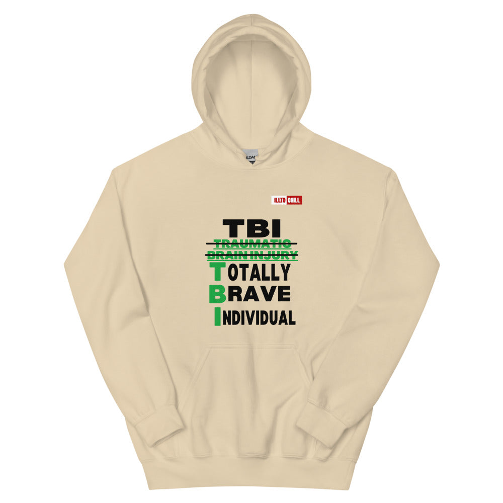 Sand Hoodie Front 1 - ILLTOCHILL Brain Injury awareness 'TBI Totally Brave Individual' TBI support gift Unisex Hoodie