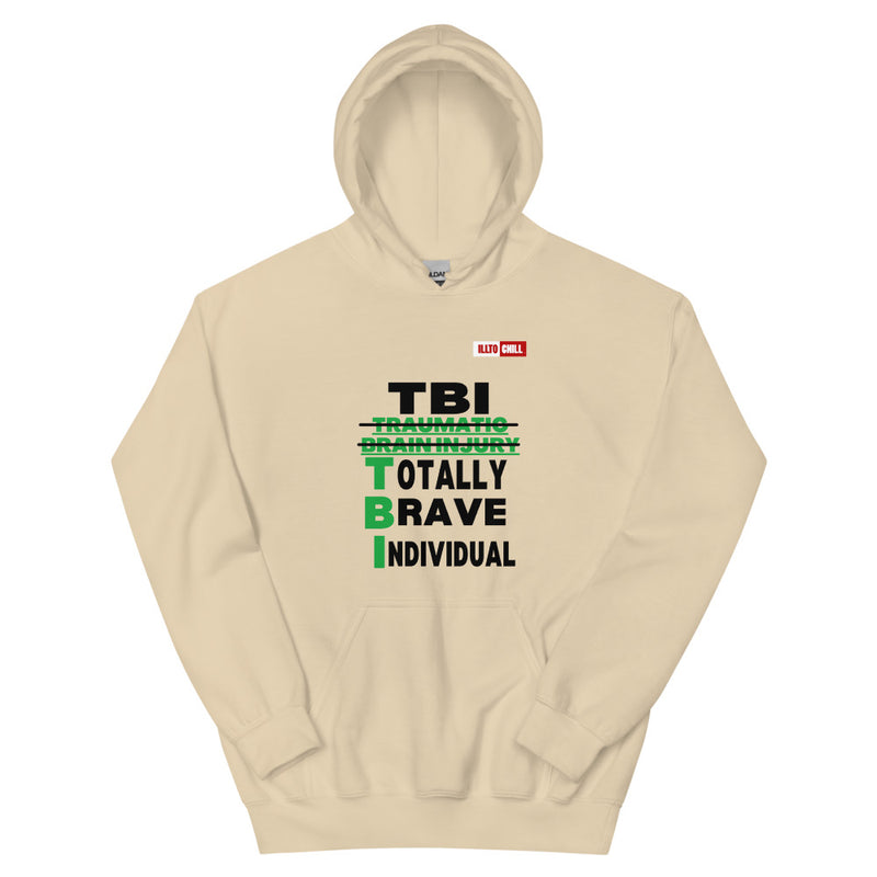 Sand Hoodie Front 1 - ILLTOCHILL Brain Injury awareness 'TBI Totally Brave Individual' TBI support gift Unisex Hoodie