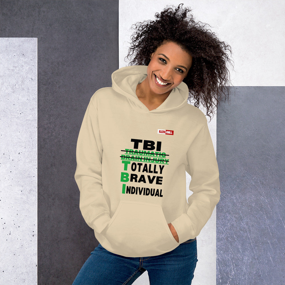 Sand Hoodie Front 4 - ILLTOCHILL Brain Injury awareness 'TBI Totally Brave Individual' TBI support gift Unisex Hoodie