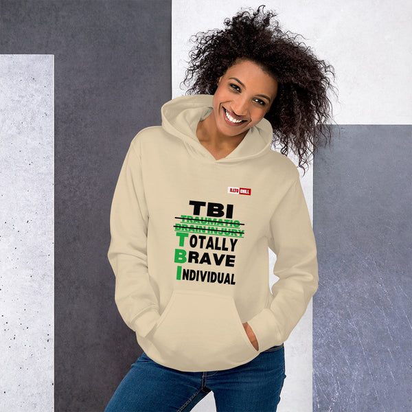Sand Hoodie Front 4 - ILLTOCHILL Brain Injury awareness 'TBI Totally Brave Individual' TBI support gift Unisex Hoodie