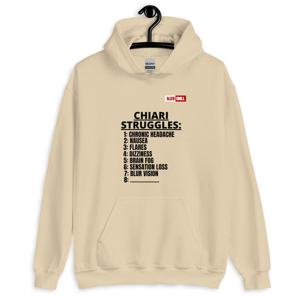 Sand Hoodie Front 2 - ILLTOCHILL CM Chiari Malformation awareness, Chiari Struggles Infinite List gift Unisex Hoodie.