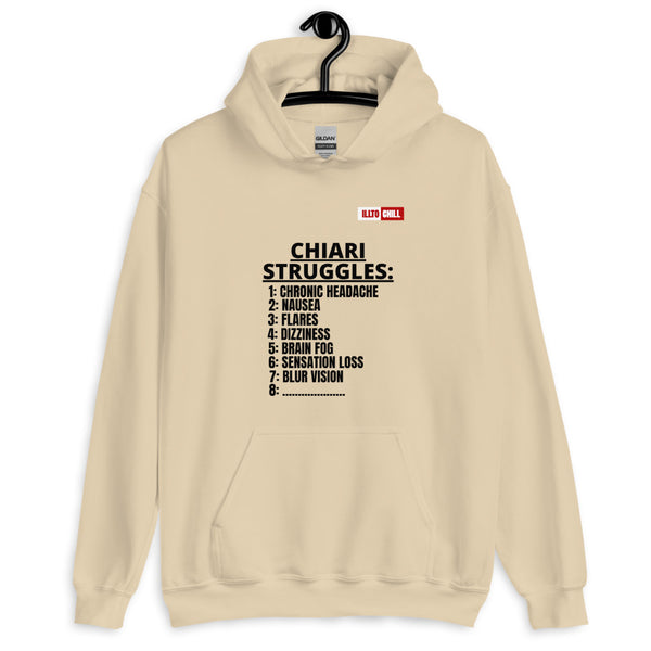 Sand Hoodie Front 2 - ILLTOCHILL CM Chiari Malformation awareness, Chiari Struggles Infinite List gift Unisex Hoodie.