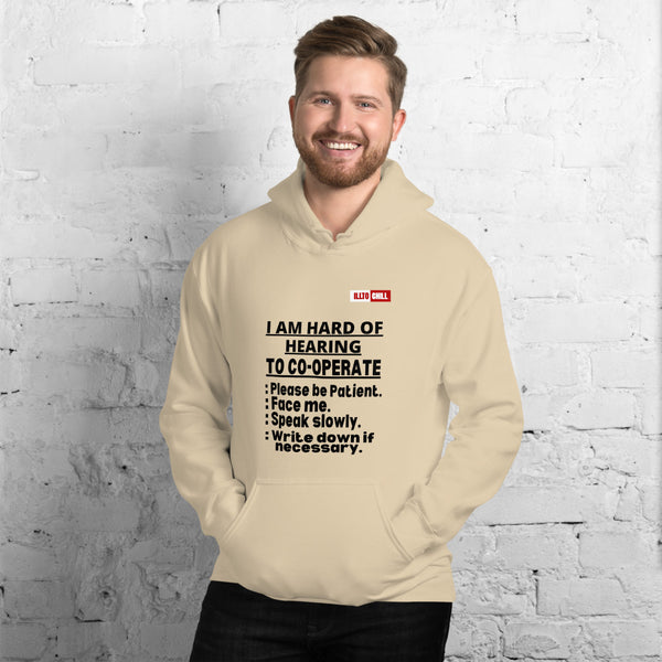 Sand Hoodie Front 3 - ILLTOCHILL Hard of hearing 'Co-opration Steps' hearing impaired gift Unisex Hoodie.