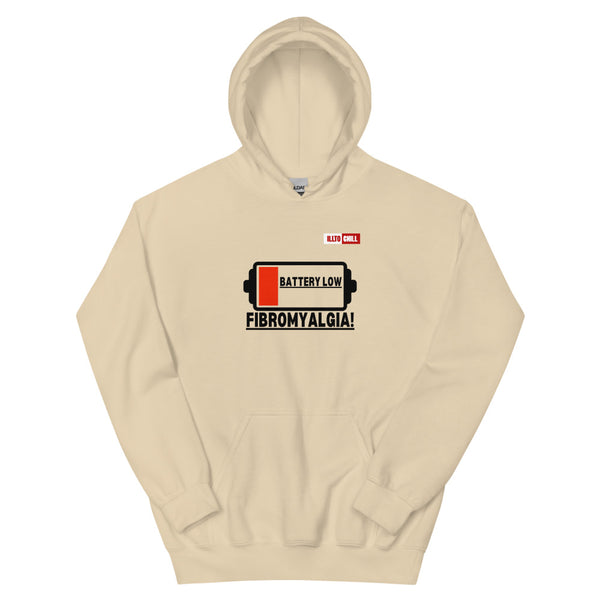 Sand Hoodie Front 1 - ILLTOCHILL Fibromyalgia awareness 'Battery Low' funny fibro gift Unisex Hoodie.