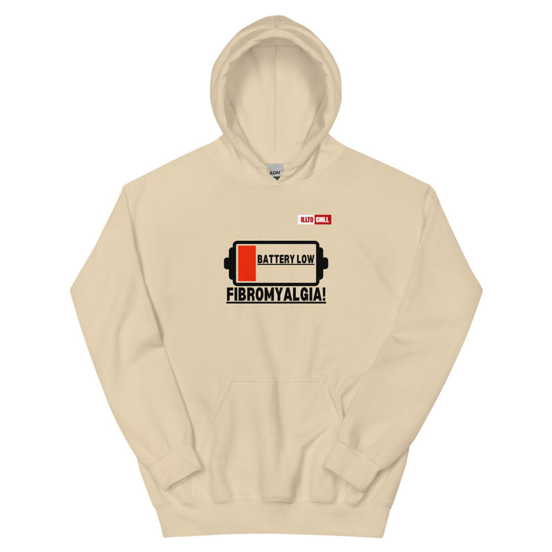 Sand Hoodie Front 1 - ILLTOCHILL Fibromyalgia awareness 'Battery Low' funny fibro gift Unisex Hoodie.