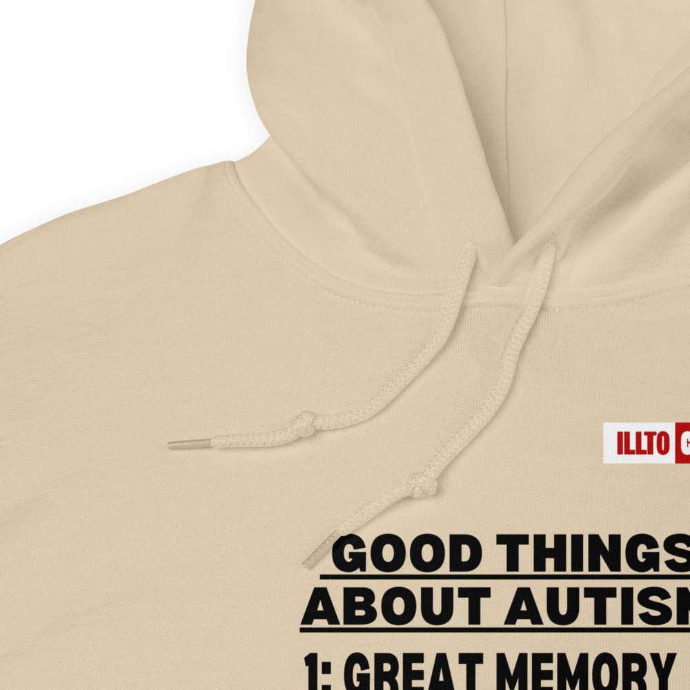 Sand Hoodie Detail 1 - ILLTOCHILL Autism awareness 'Good things about autism list' Autistic support gift Unisex Hoodie