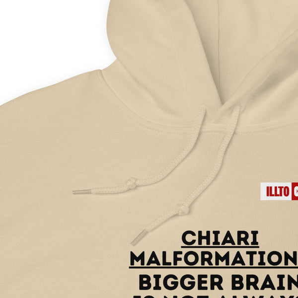 Sand Hoodie Detail 1 - ILLTOCHILL CM Chiari Malformation 'Bigger brain Bigger problem' Gift Unisex Hoodie.