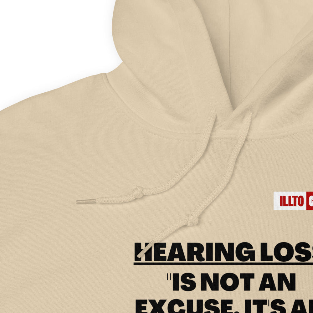 Sand Hoodie Detail 1 - ILLTOCHILL 'Hearing loss is not an excuse' hard of hearing awareness gift Unisex Hoodie.