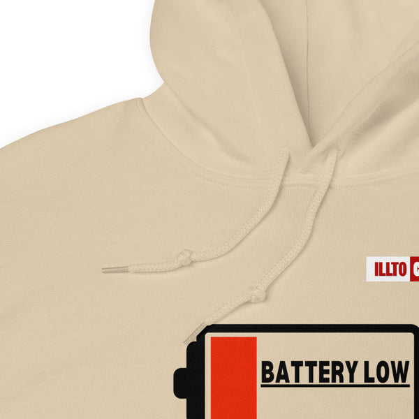 Sand Hoodie Detail 1 - ILLTOCHILL Fibromyalgia awareness 'Battery Low' funny fibro gift Unisex Hoodie.