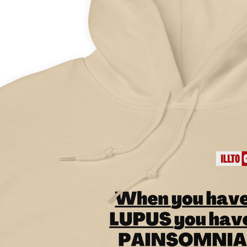 Sand Hoodie Detail 1 - ILLTOCHILL 'Lupus Painsomnia' Autoimmune disease lupus awareness gift Unisex Hoodie.