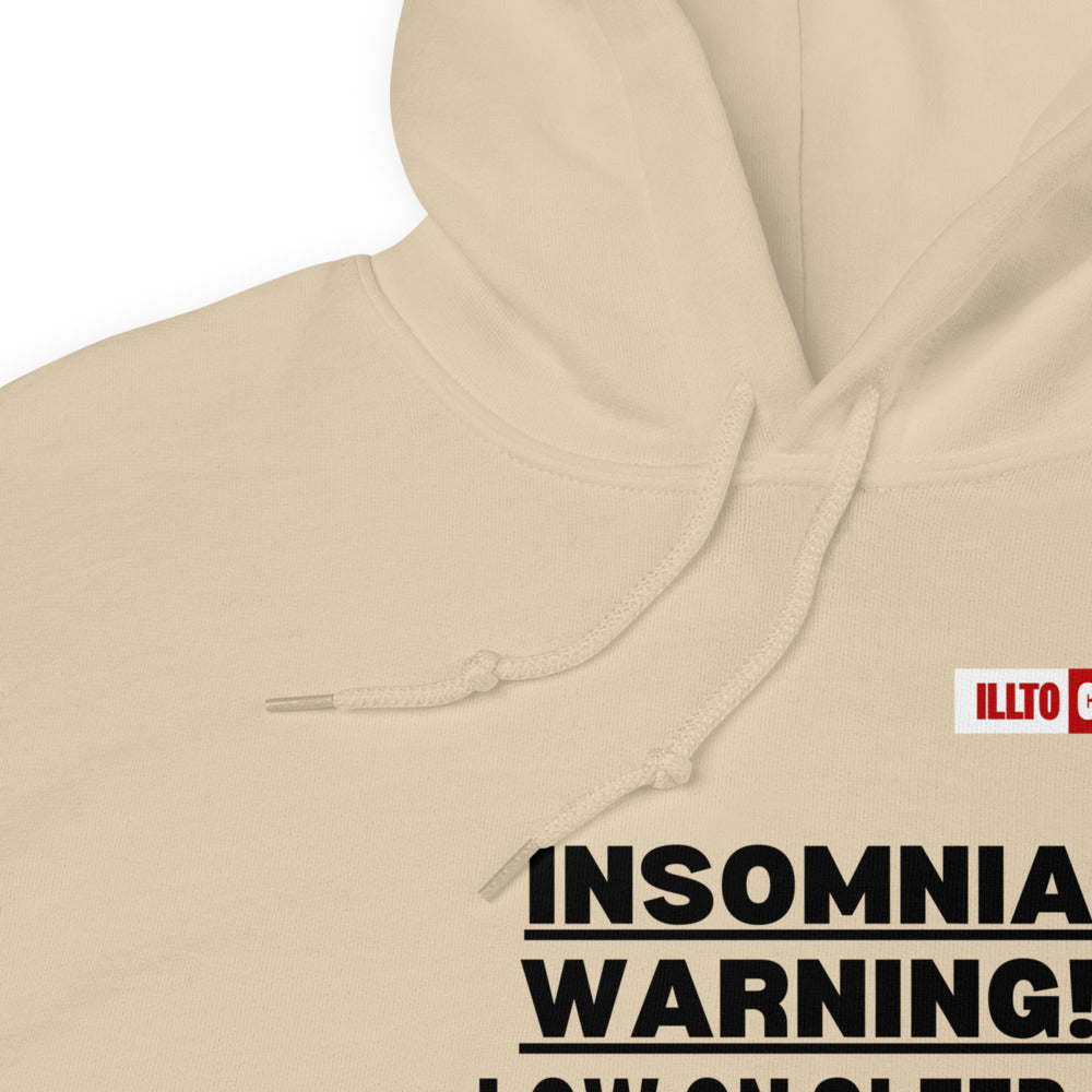 Sand Hoodie Detail 1 - ILLTOCHILL 'Insomnia warning low on sleep' sarcastic insomnia gift Unisex Hoodie.