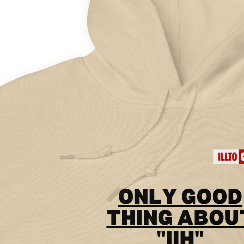 Sand Hoodie Detail 1 - ILLTOCHILL Idiopathic intracranial hypertension awareness 'Only good thing about IIH' gift Unisex Hoodie.