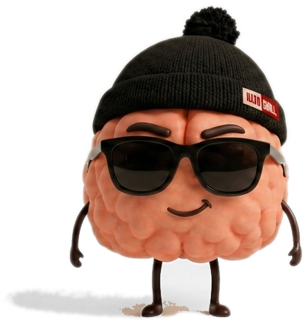 The ILLTOCHILL mascot: a brain in a beanie and sunglasses
